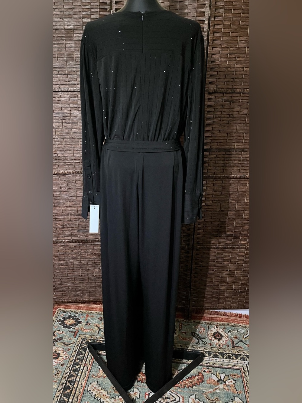 NEW DKNY Women’s Rhinestone-Striped Split-Leg Jumpsuit – Black – Size 18W - Picture 7 of 10